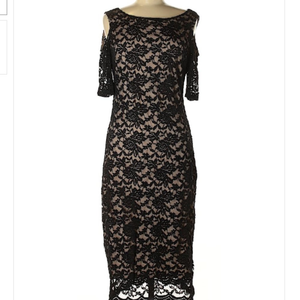 Elegant Black Floral Cutout Print Dress